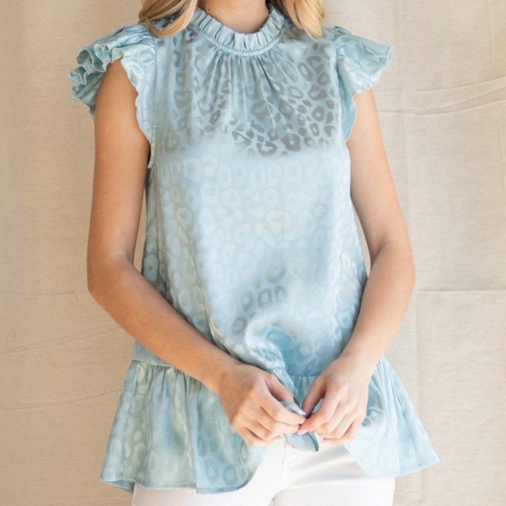 Satin Leopard Ruffle Tank Top